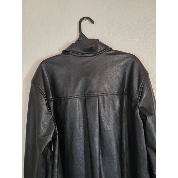 SPANX Women's Leather Like Oversized Shacket Size Medium Black Button Front- NEW - Picture 9 of 11